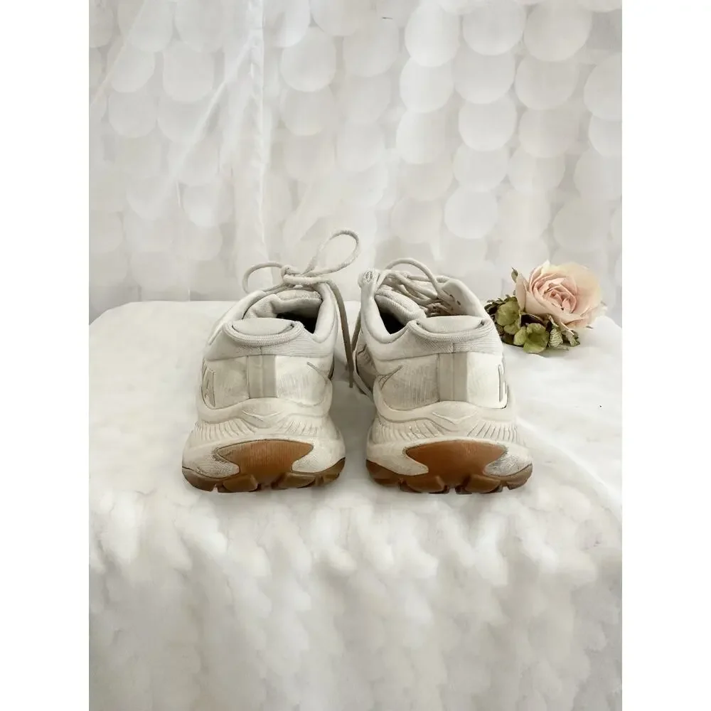 Hoka One One Transport Running Shoes Womens Size 7 B White Beige Vibram Sole
